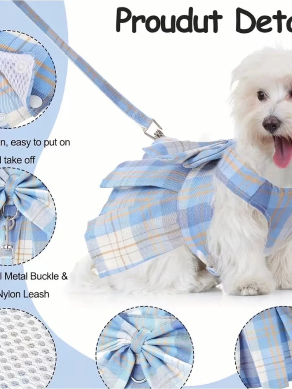 Green Plaid pet Harness Dress with Leash